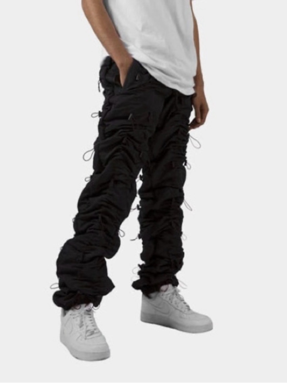 MNML Men's Black Adjustable Bungee Corded Gobchang Parachute Pants Size Medium
